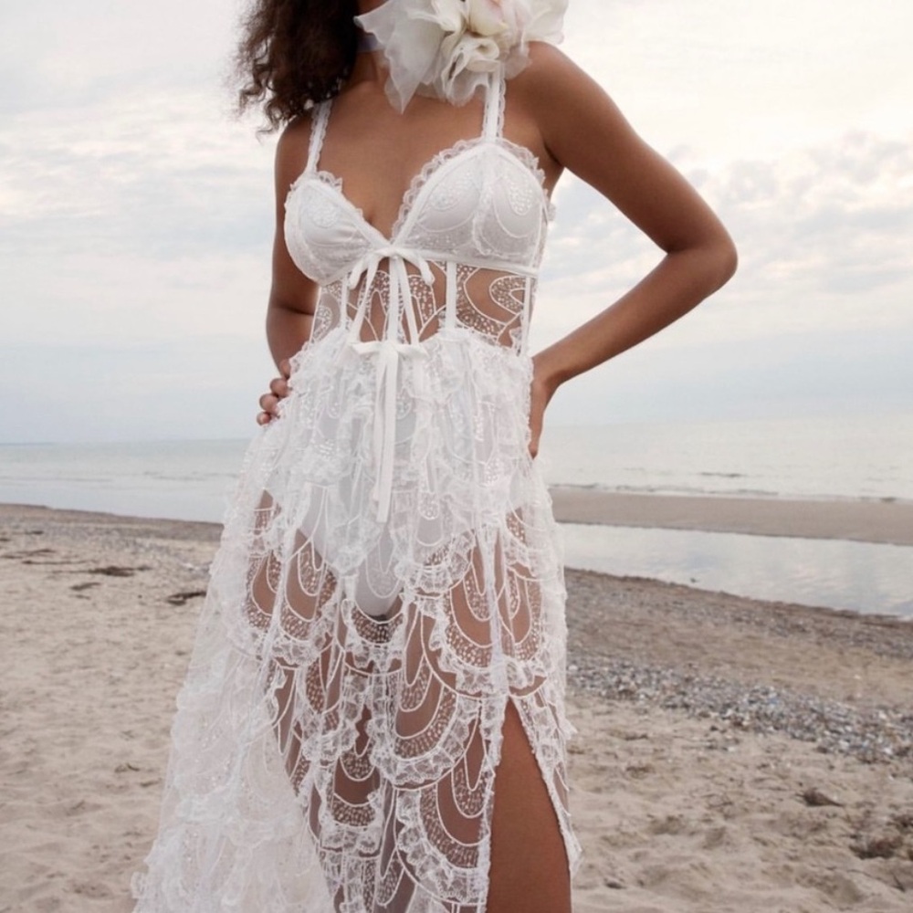 New For Love and Lemons Tayla Midi Dress White Sequin Sheer Medium